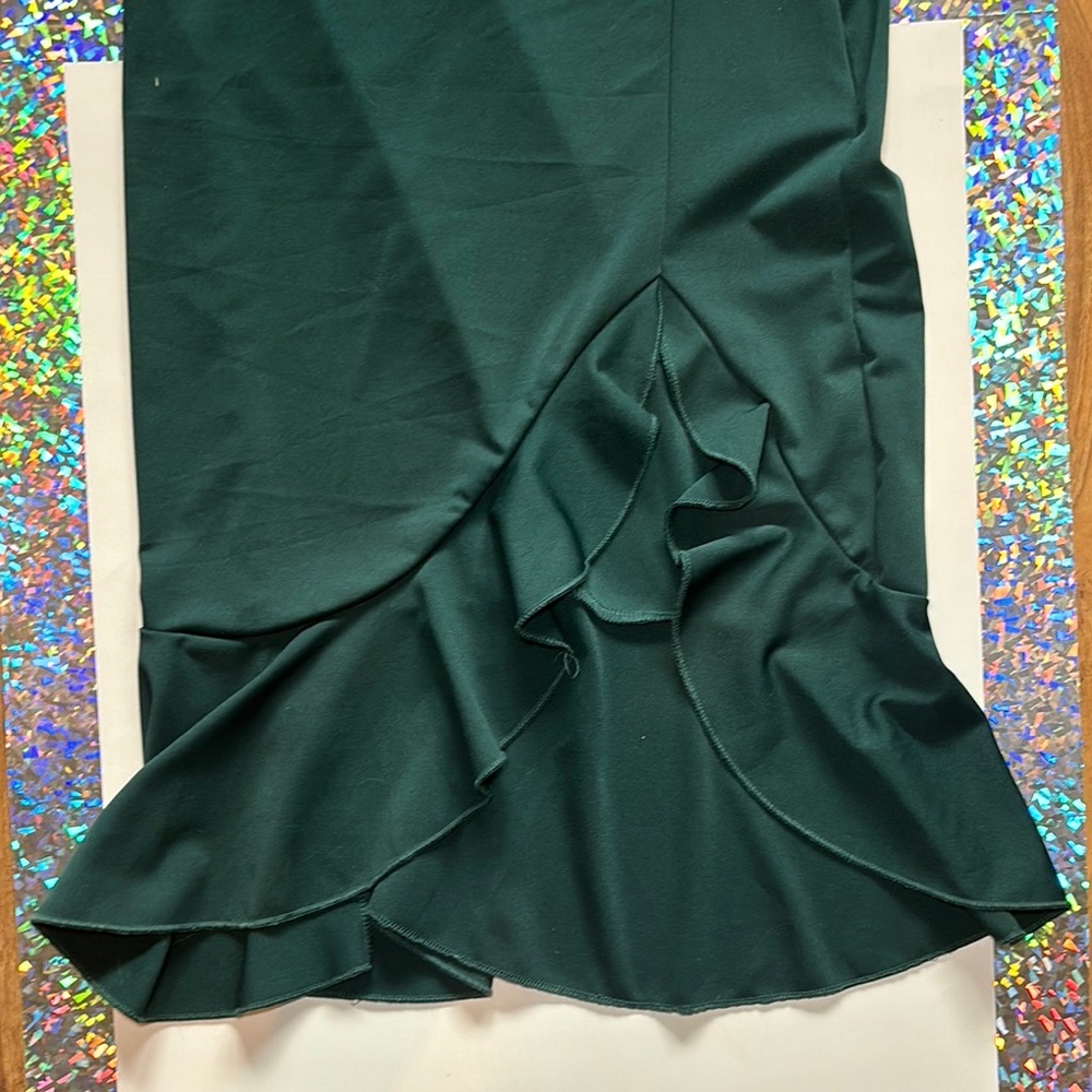 NWT-Green Asymmetrical Ruffled One-Shoulder Cocktail Dress - Picture 12 of 12